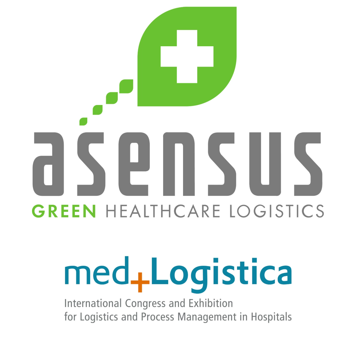 Ankündigung der med.Logistica 2025 in Leipzig mit den Logos von asensus und der Fachmesse für Krankenhauslogistik.