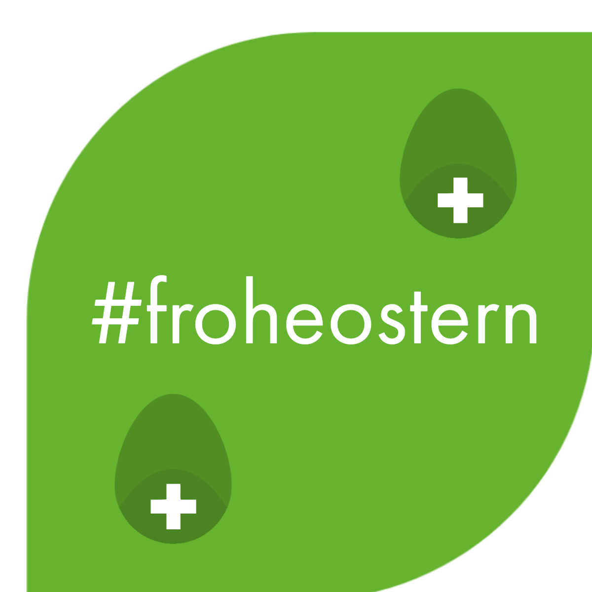 Grünes Blatt-Logo mit dem Hashtag froheostern und kleinen Kreuz-Symbolen von asensus.