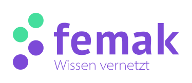 Logo des Fachverbands femak e.V. (Einkauf und Logistik im Krankenhaus) mit dem Slogan „Wissen vernetzt“