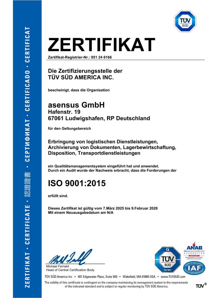 ISO-Zertifikat auf Deutsch